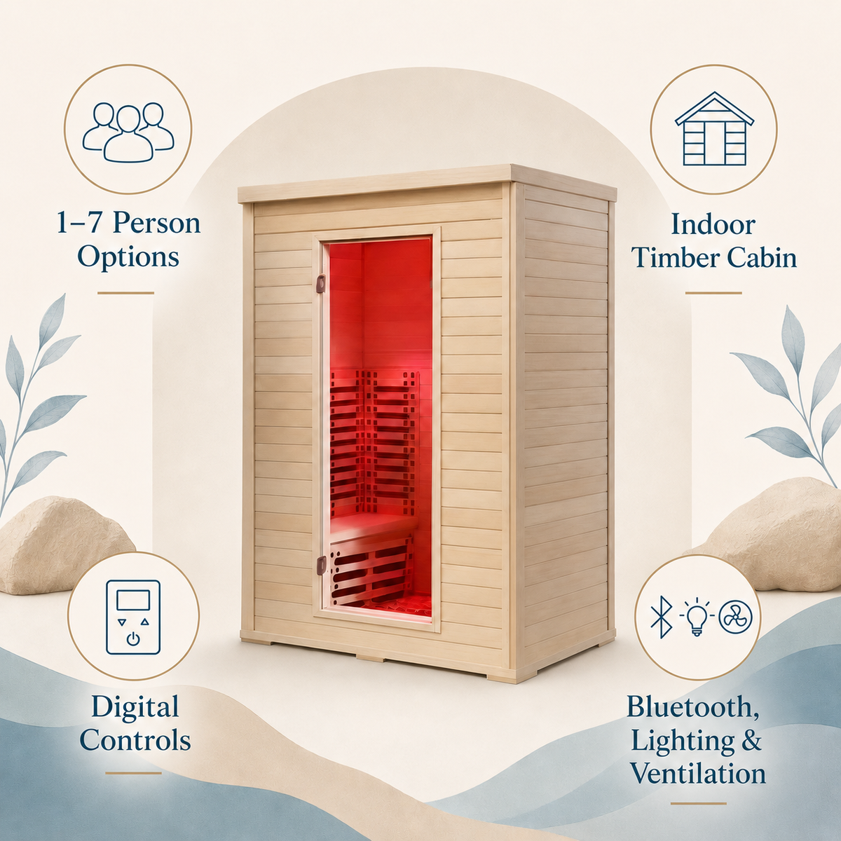 Horizon indoor infrared sauna 4-5 person interior view