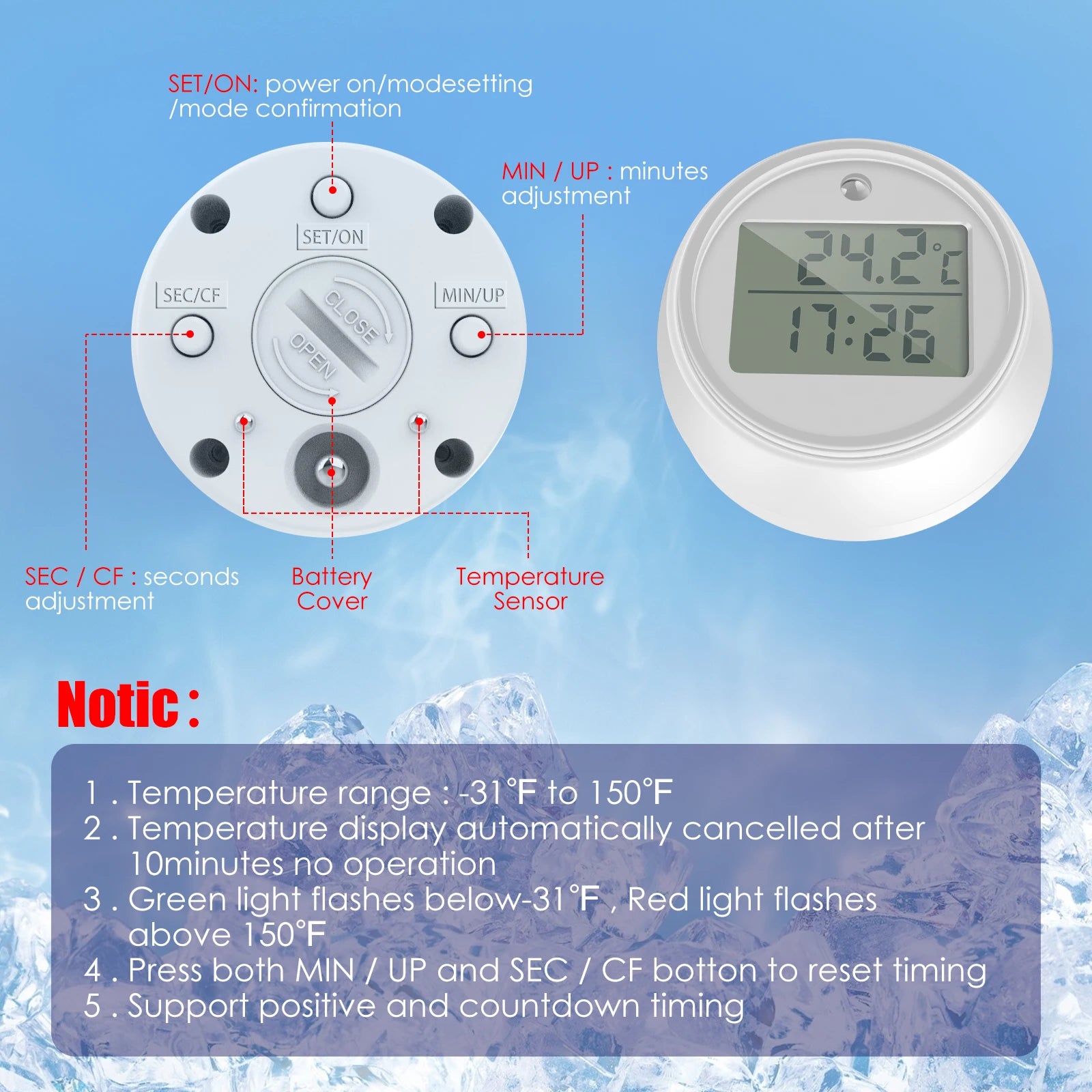 TideMark Ice Bath Thermometer & Timer