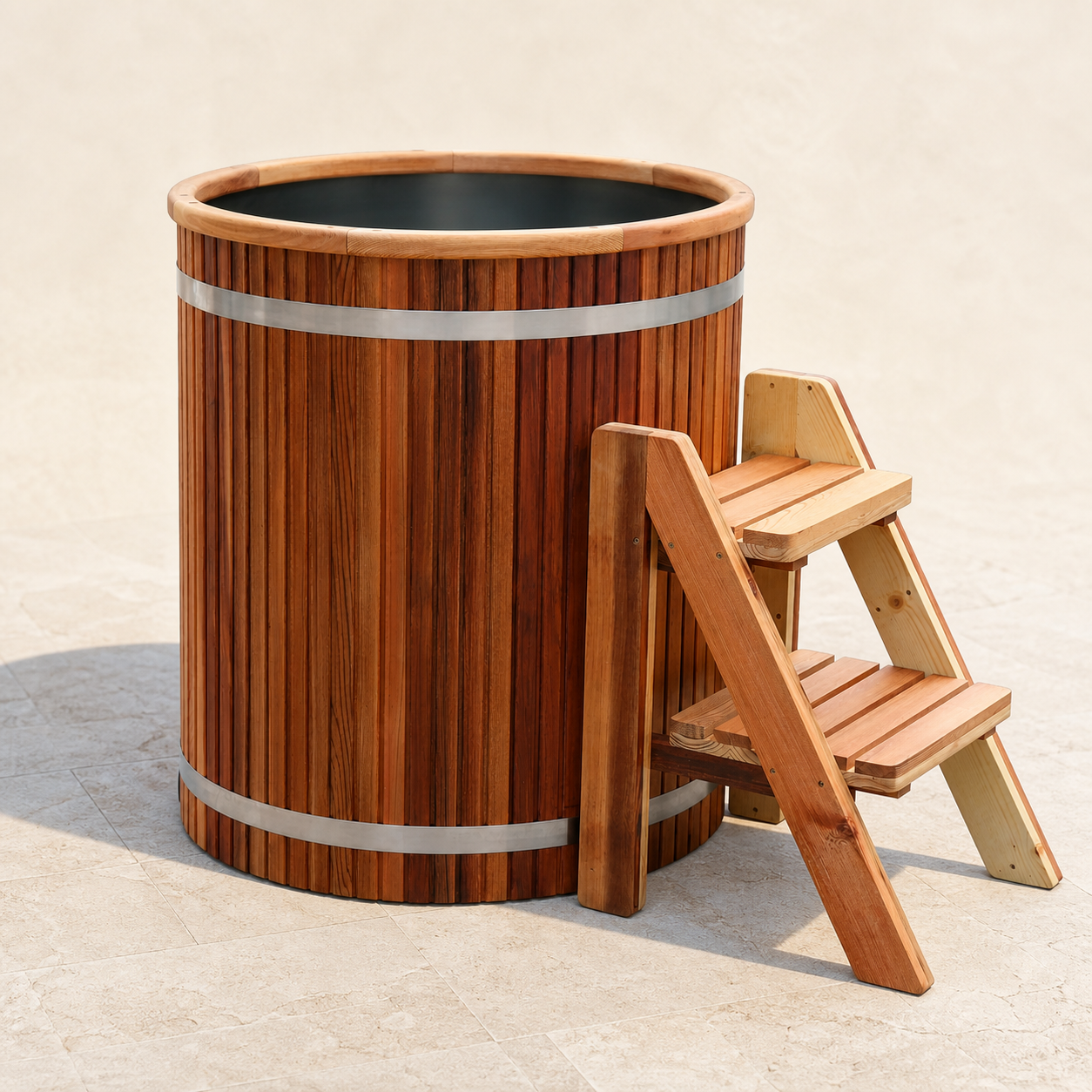 Cedar Tide wooden cold plunge and ladder clean product view
