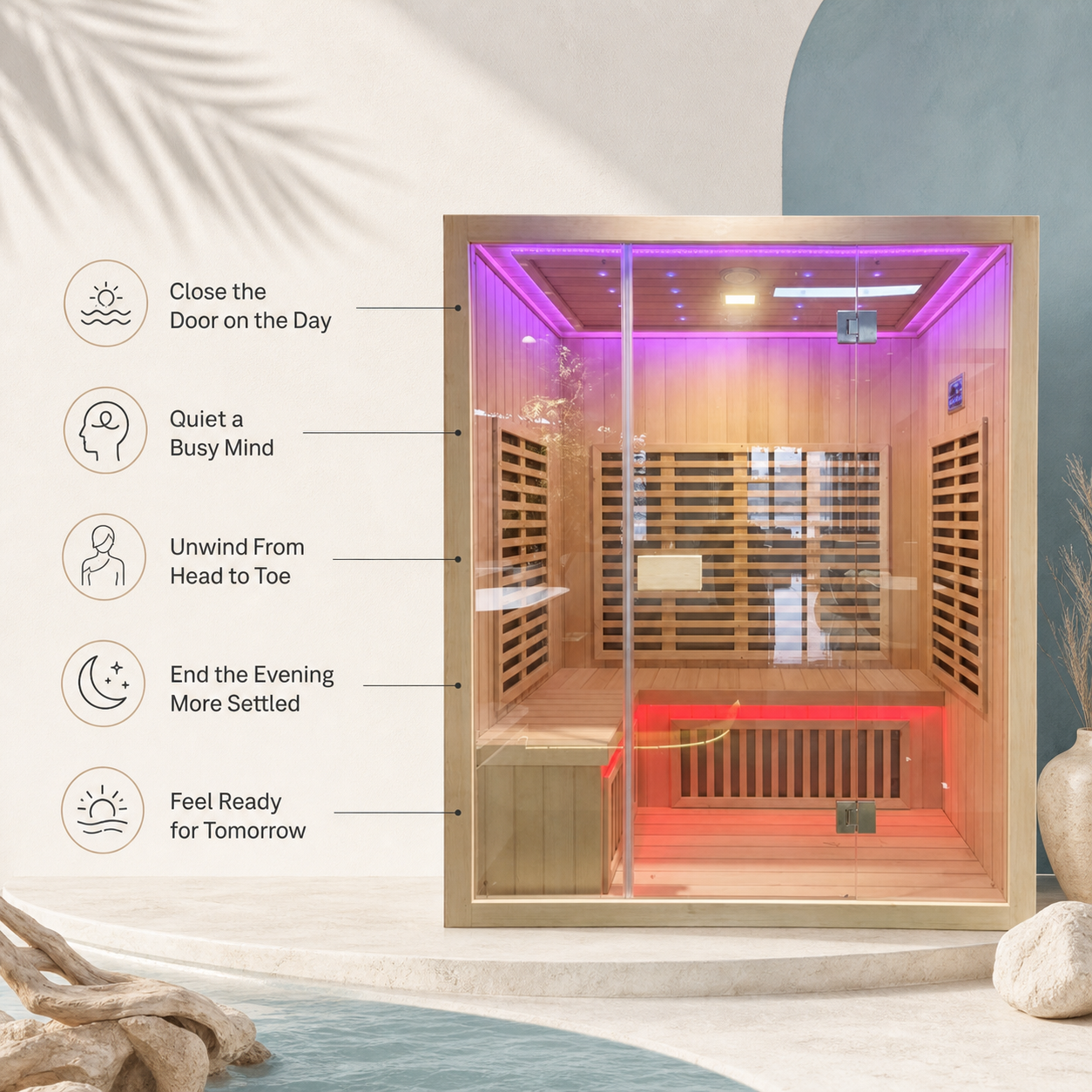 Cove indoor infrared sauna emotional benefits infographic