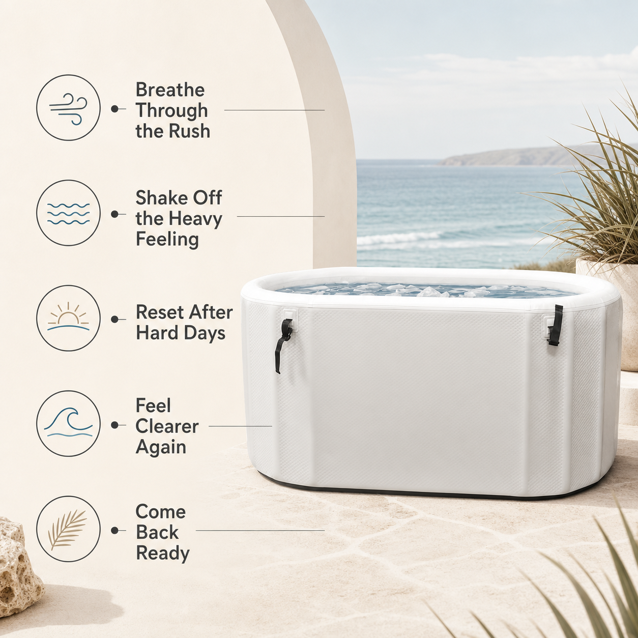 Longshore inflatable ice bath emotional benefits infographic