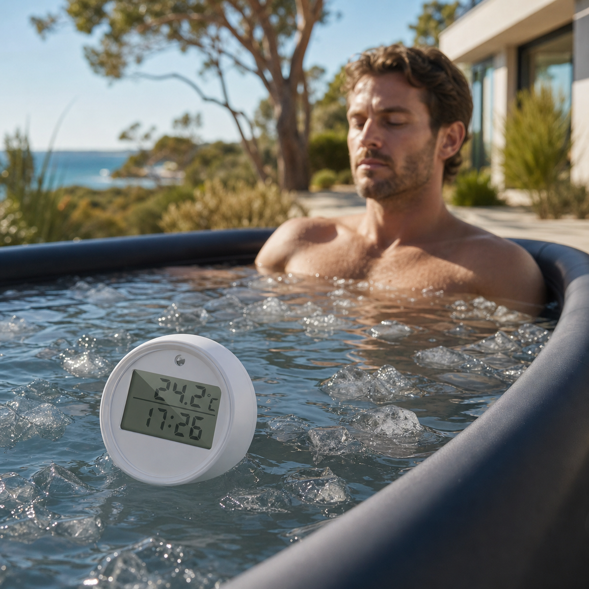 TideMark ice bath thermometer floating in cold water