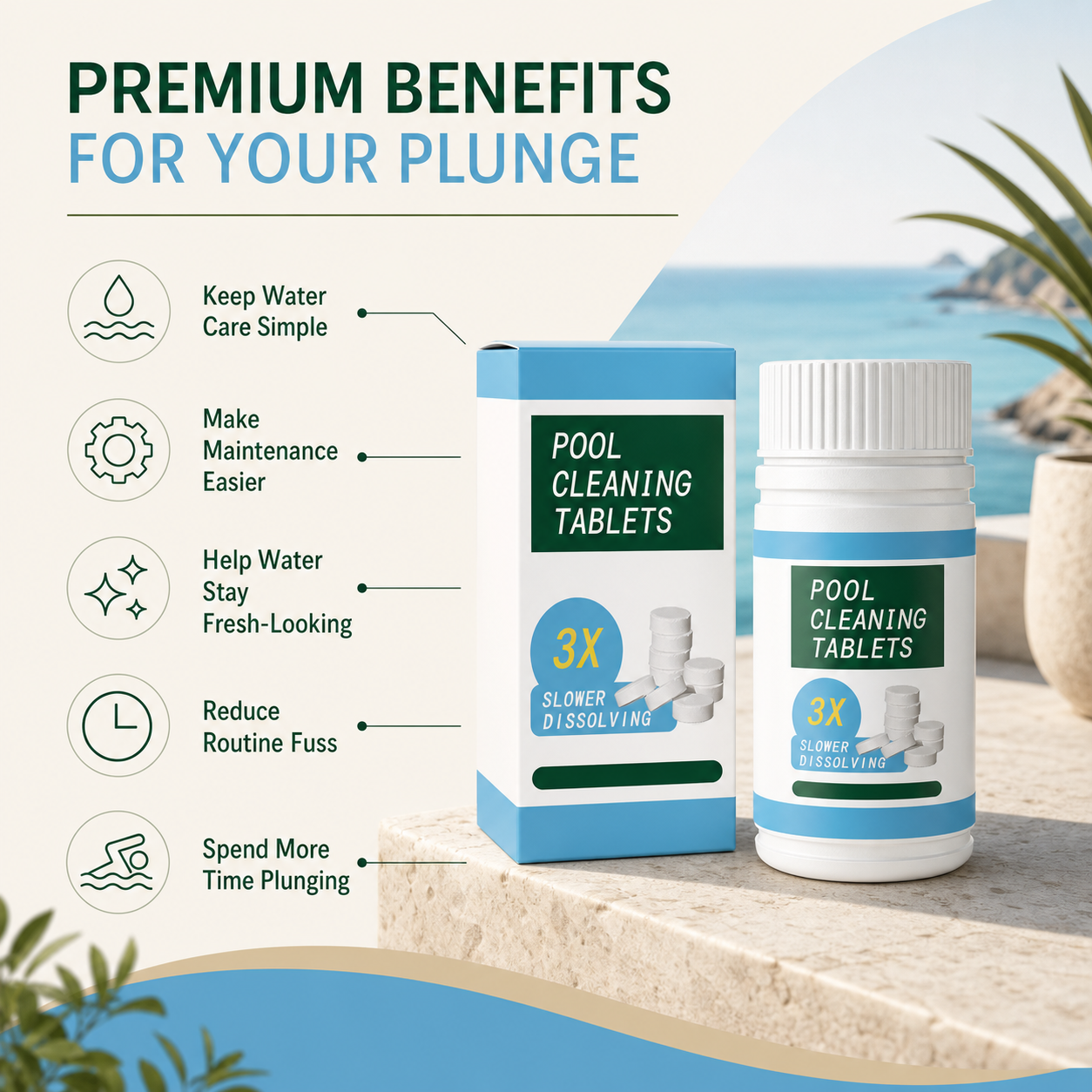 Clear Tide water care tablet convenience benefits infographic