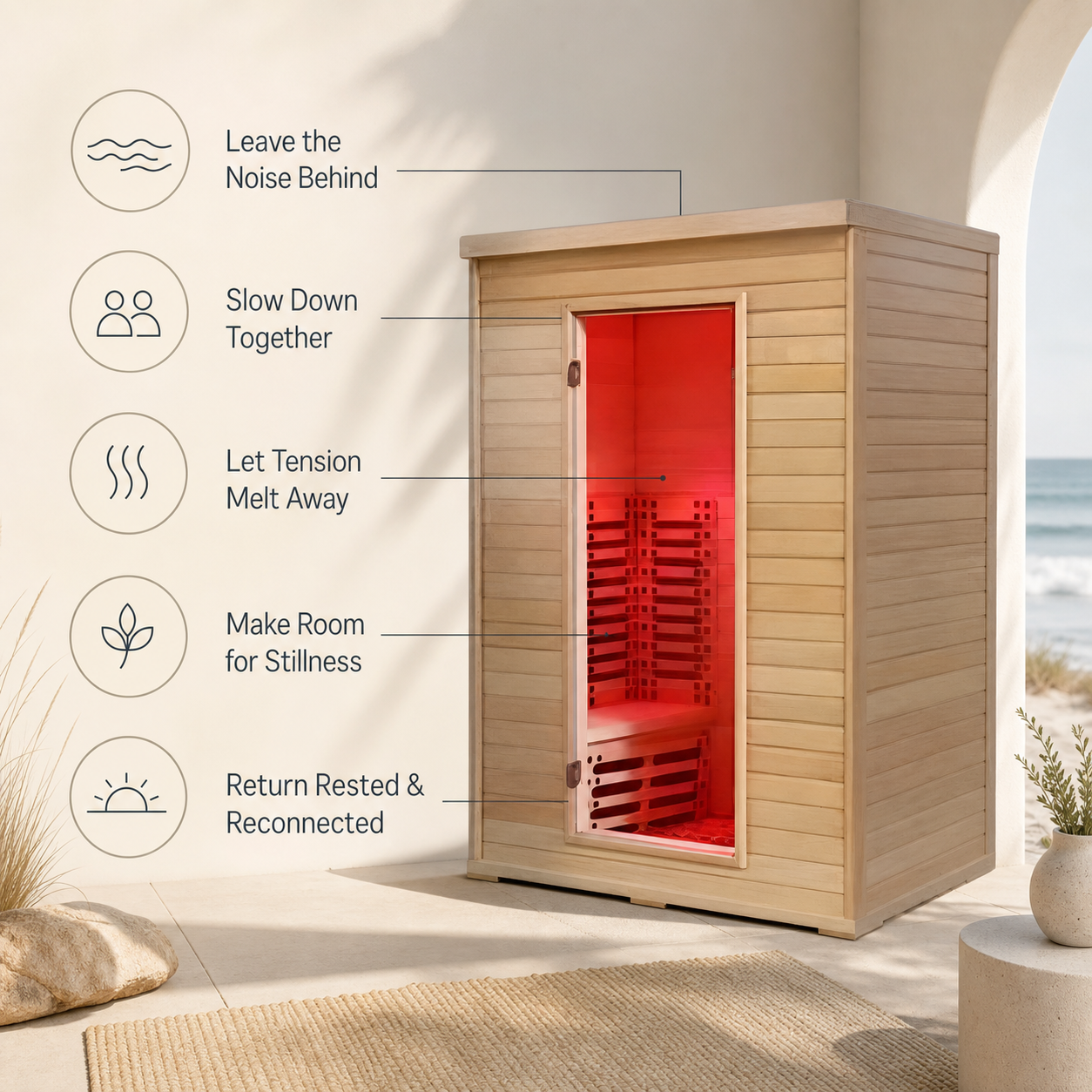 Horizon outdoor infrared sauna emotional benefits infographic