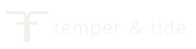 Temper & Tide light transparent logo for dark footer backgrounds