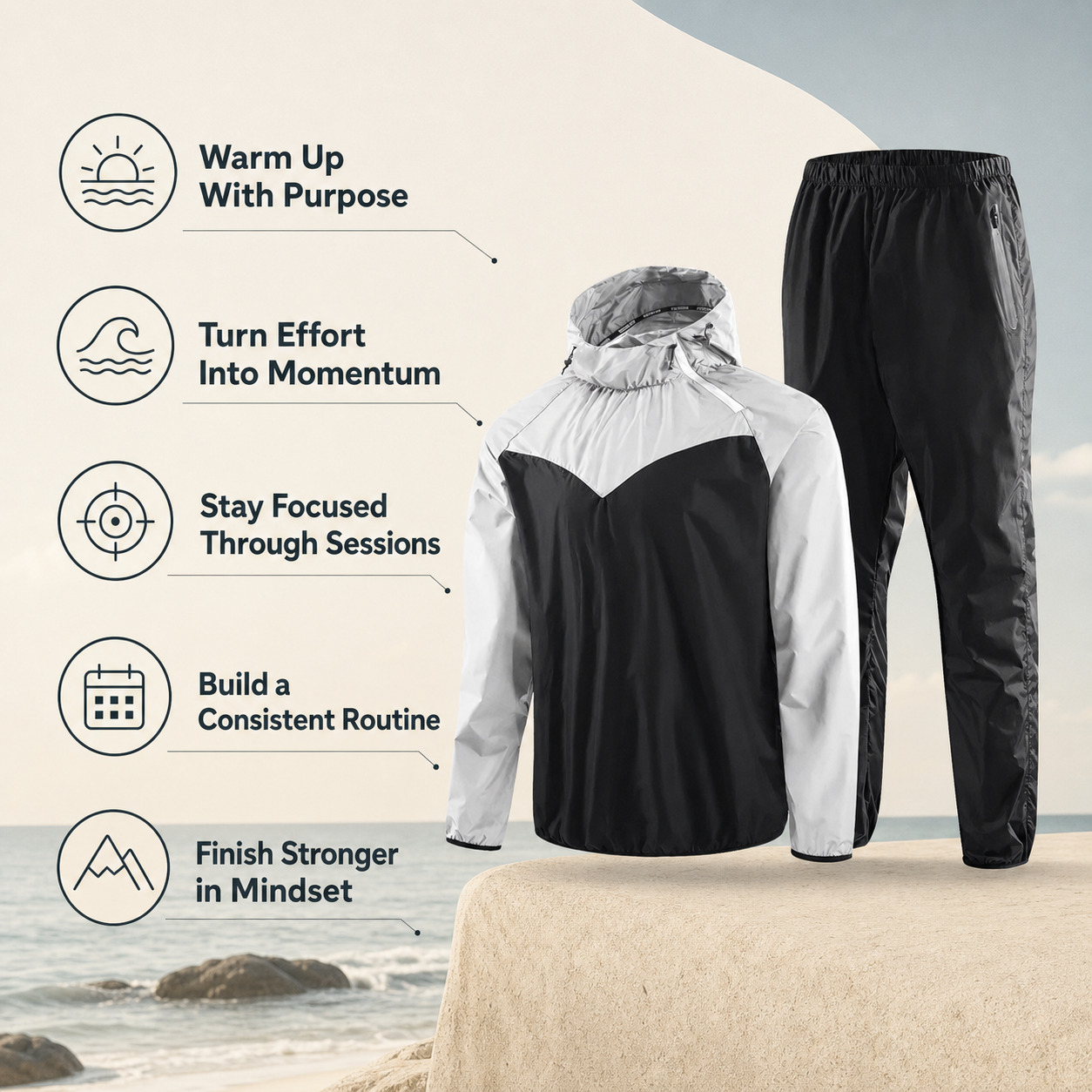 Thermal Current heat training suit motivation benefits infographic